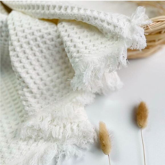 DREAMLINE 100% Cotton Waffle Blanket Natural White - Picture 3 of 3